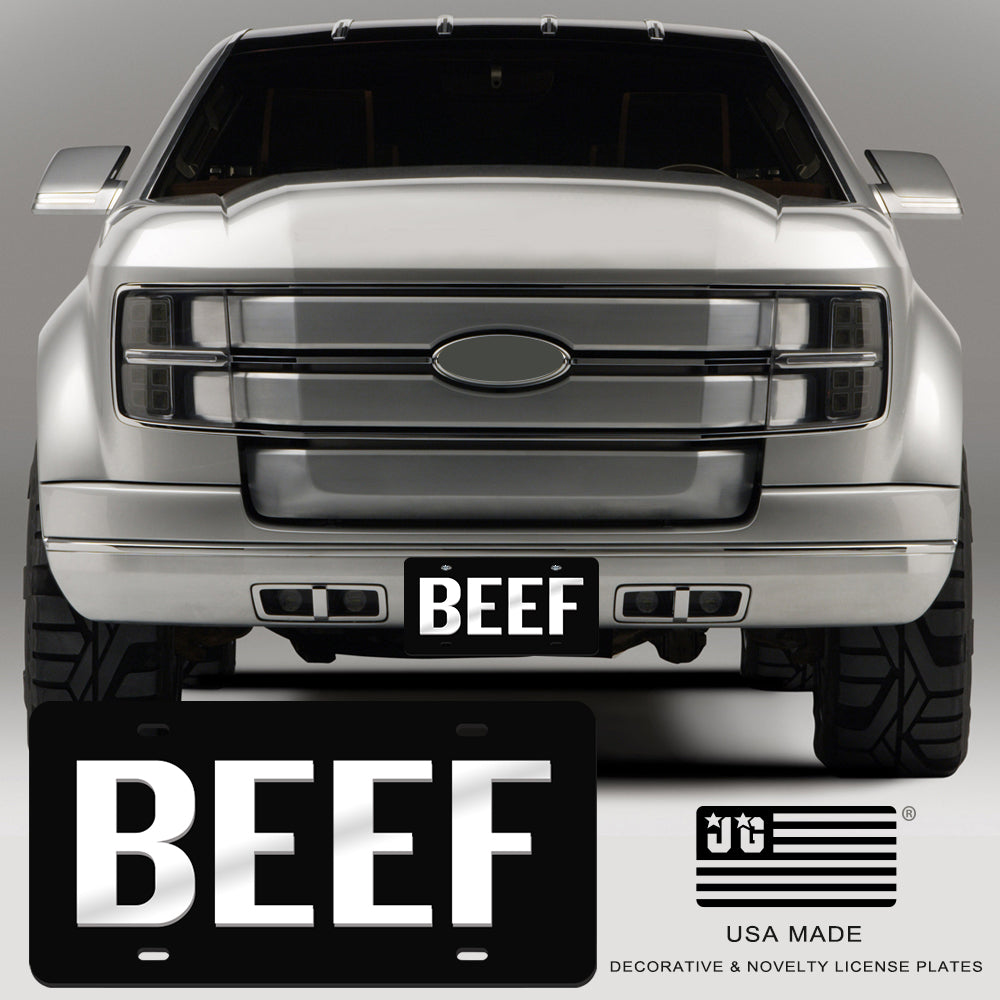 Beef License Plate Brushed Aluminum 2-D Farmer Heavy Duty