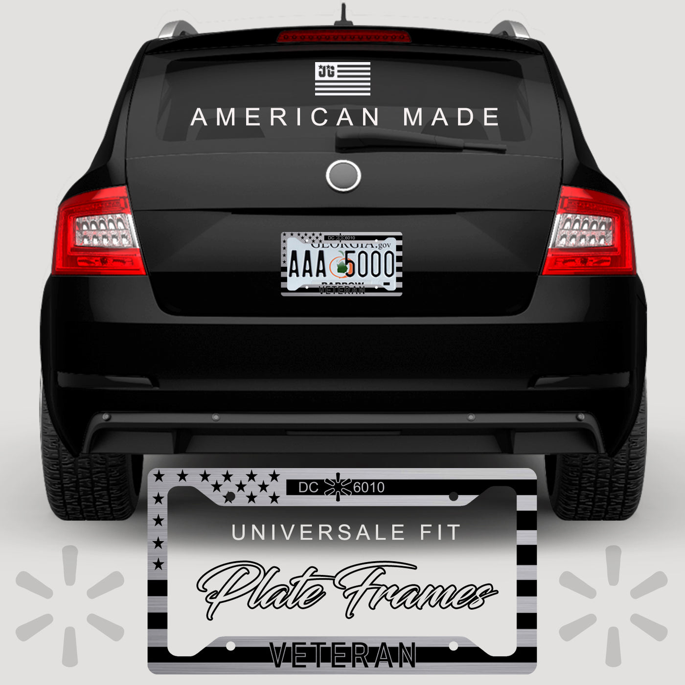 Personalized License Plate Frame + Keychain and 2 Coasters For Veterans