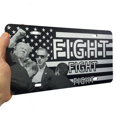 Trump 2024 License Plate Fight Fight Fight Design Patriotic American Flag