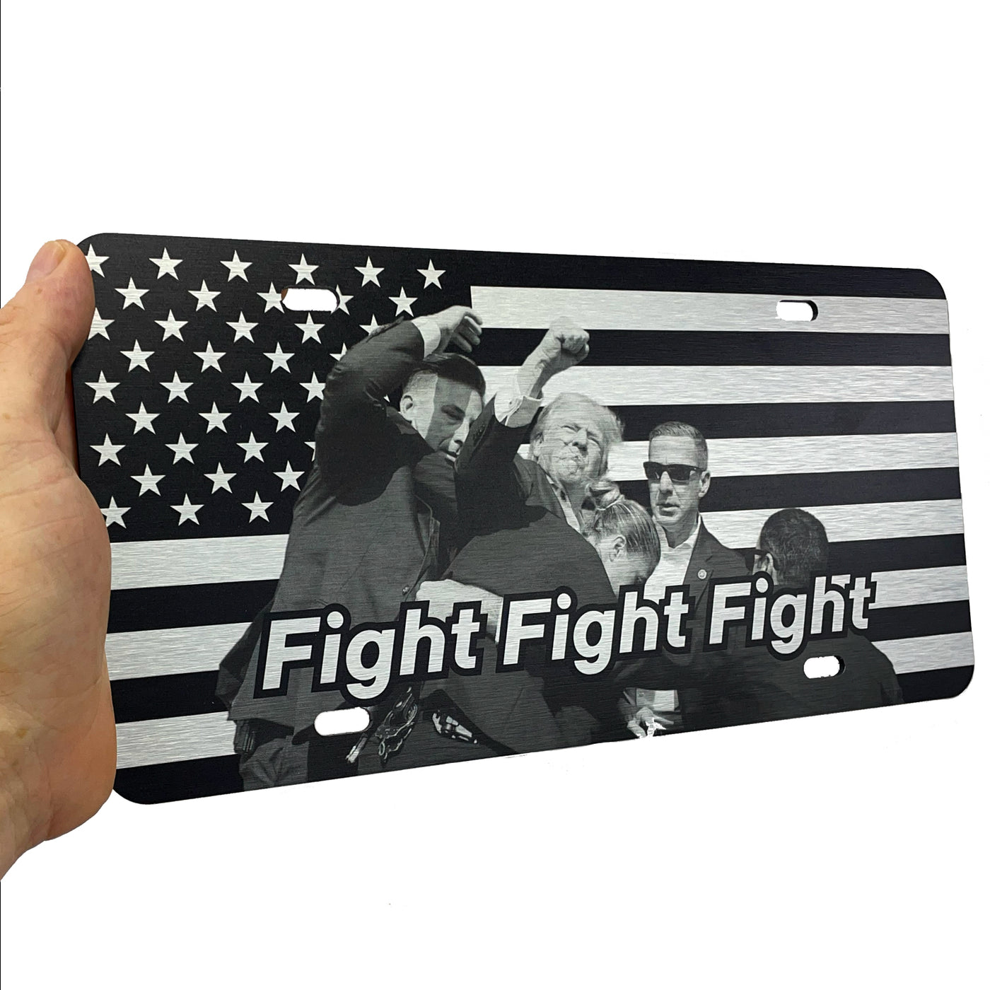 Trump 2024 License Plate Fight Fight Fight Design Patriotic American Flag