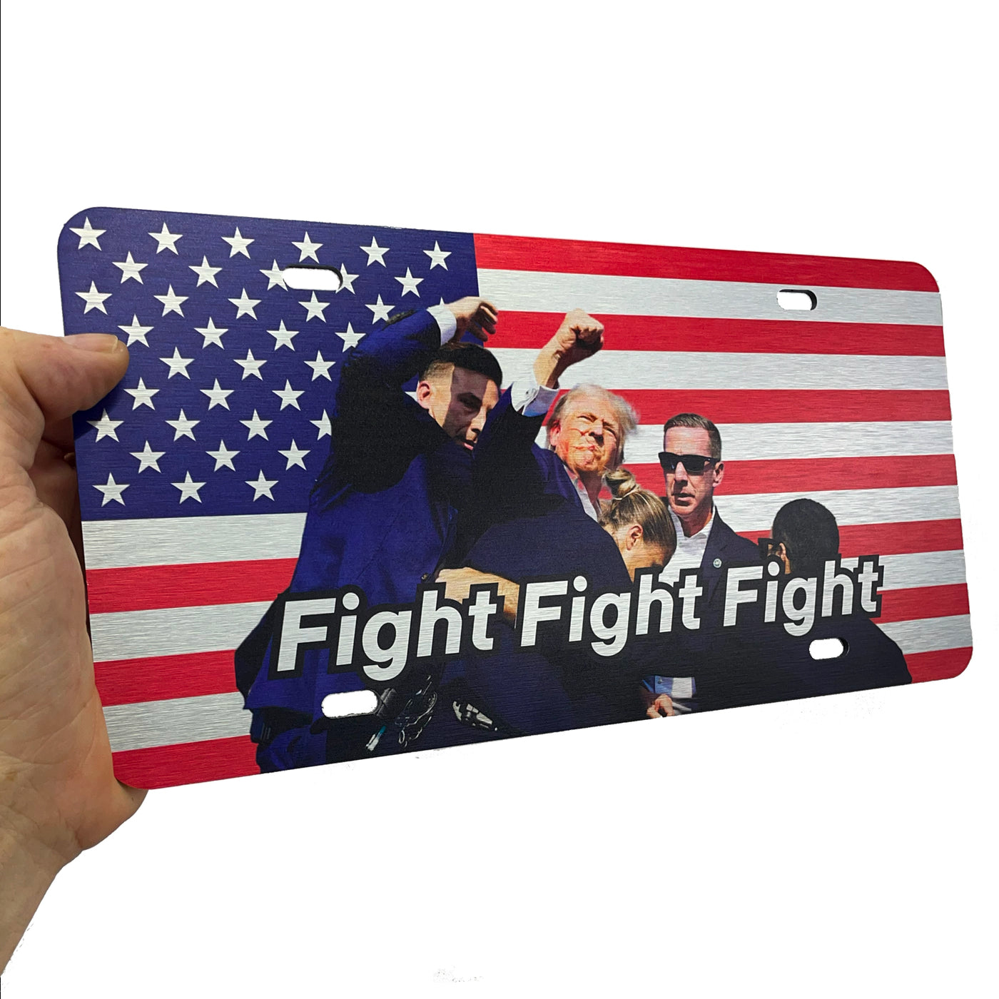 Trump 2024 License Plate Fight Fight Fight Design Patriotic American Flag