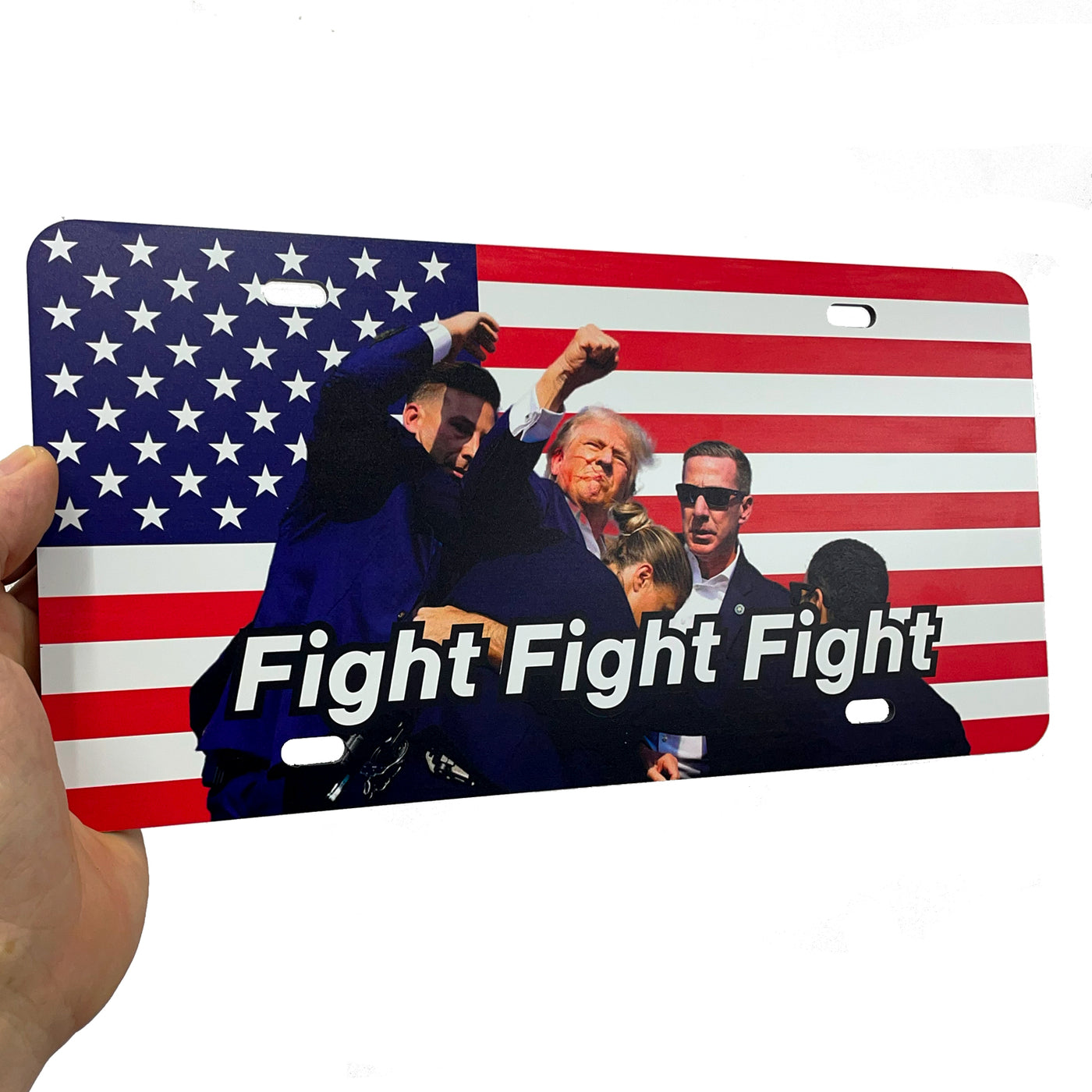 Trump 2024 License Plate Fight Fight Fight Design Patriotic American Flag