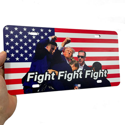 Trump 2024 License Plate Fight Fight Fight Design Patriotic American Flag