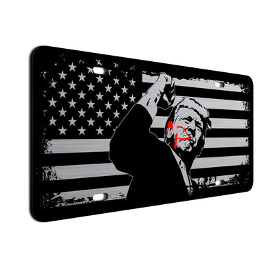 American Flag License Plate with Donald Trump Figure, Patriotic Car Tag, USA Flag Design, Weather-Resistant Metal Plate