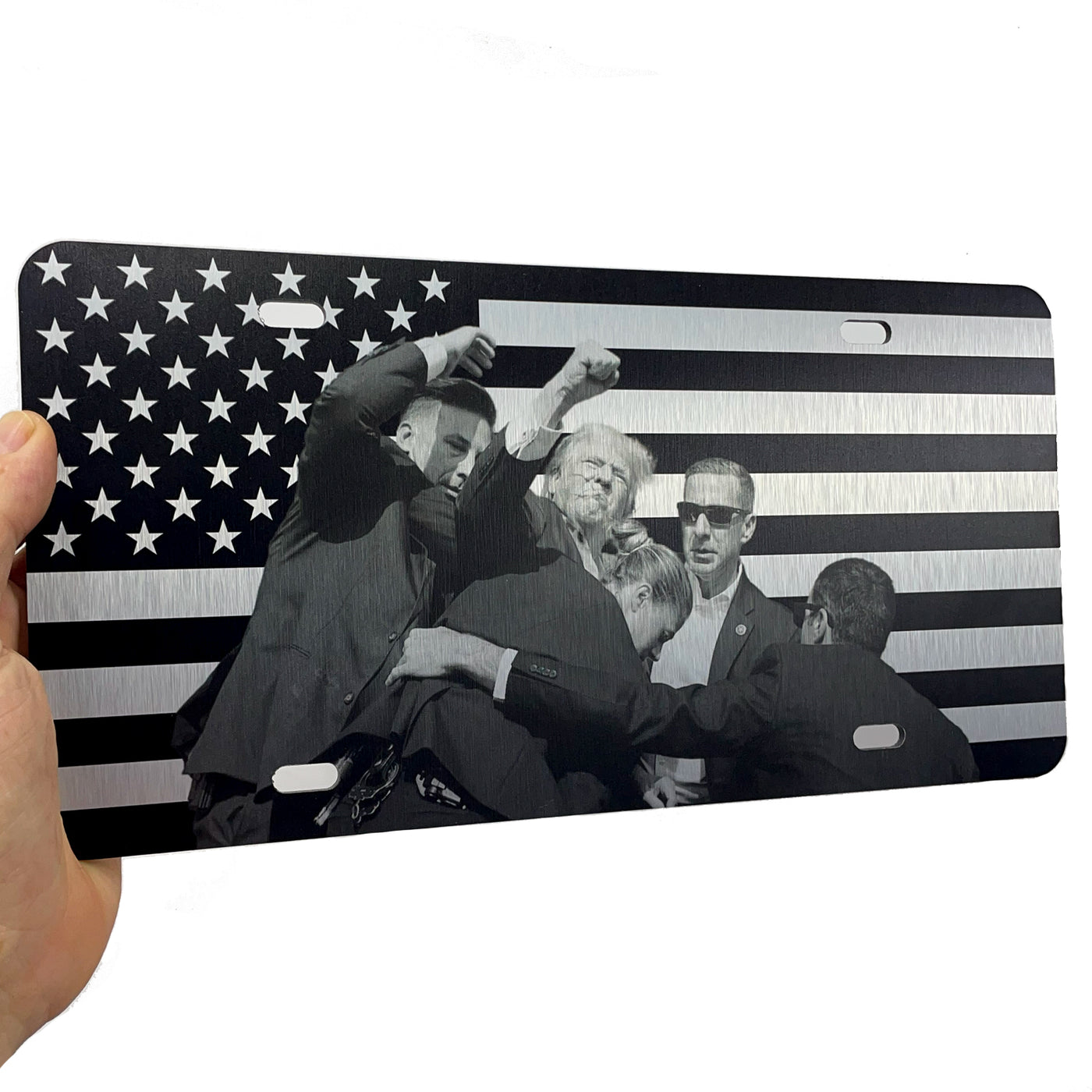 Trump 2024 License Plate Fight Fight Fight Design Patriotic American Flag