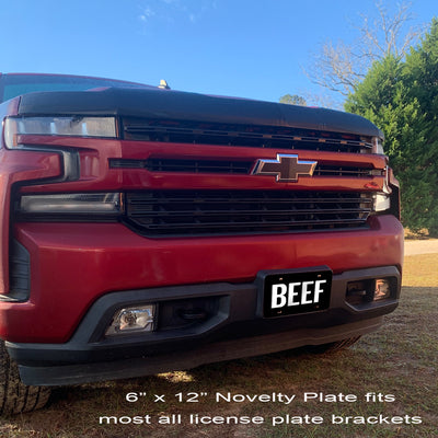 Beef License Plate Brushed Aluminum 2-D Farmer Heavy Duty