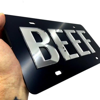 Beef License Plate Brushed Aluminum 2-D Farmer Heavy Duty