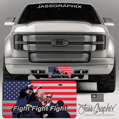 Trump 2024 License Plate Fight Fight Fight Design Patriotic American Flag