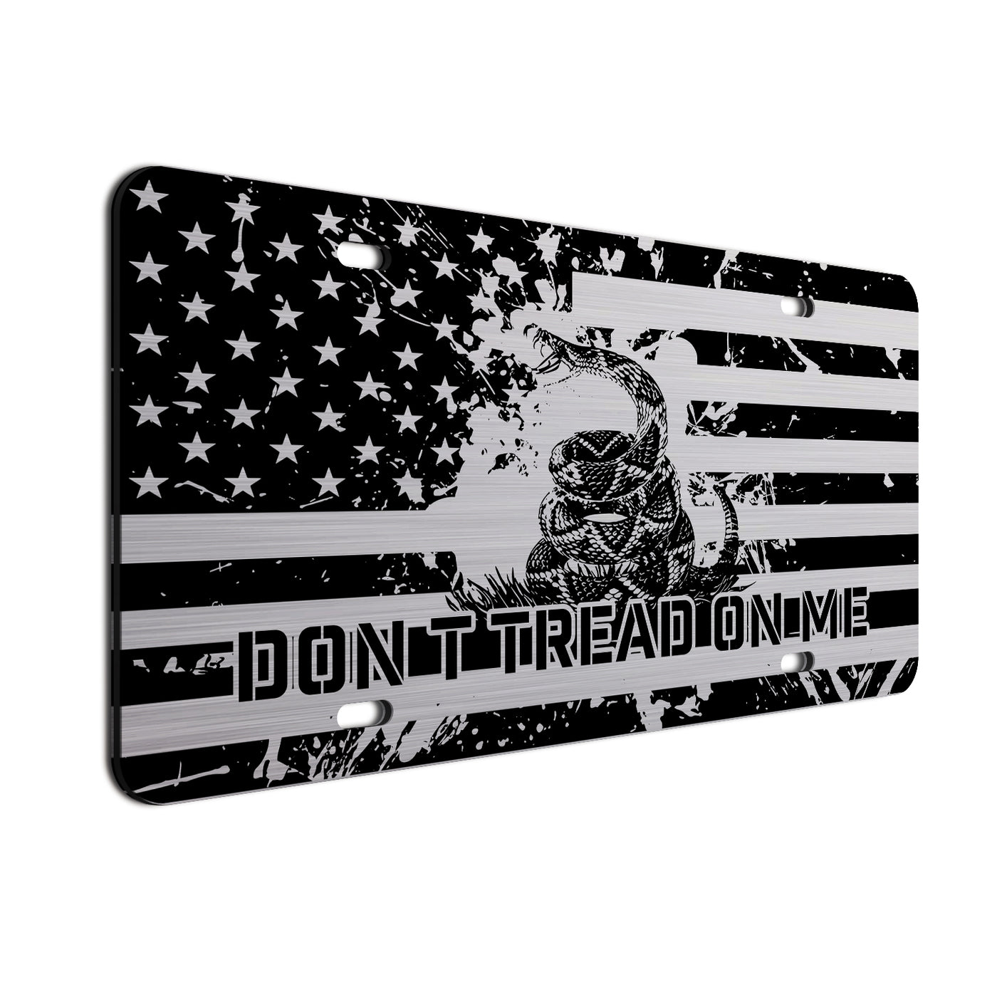 Don't Tread On Me License Plate - American Flag & Gadsden Snake Design, Durable Brushed Aluminum Composite Material, 12x6 Inch Patriotic Car Tag for Vehicles, Trailers, and Decorative Use