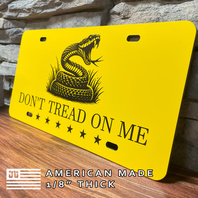 Gadsden Flag License Plate - Bright Yellow Don't Tread On Me Design, Outdoor Durable Material, 12x6 Inch Car Tag for Vehicles, Trailers, and Decorative Use