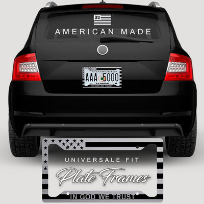 American Flag In God We Trust License Plate Frame + Coasters + Keychain - Perfect for God and Country Lovers - Tactical Patriot Brush License Plate Frame Made in USA