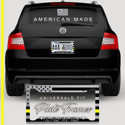 American Flag In God We Trust License Plate Frame + Coasters + Keychain - Perfect for God and Country Lovers - Tactical Patriot Brush License Plate Frame Made in USA