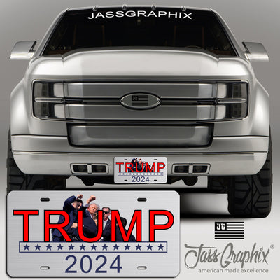 Trump 2024 License Plate Fight Fight Fight Design Patriotic American Flag