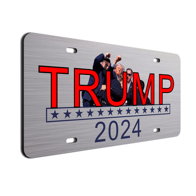 Trump 2024 License Plate Fight Fight Fight Design Patriotic American Flag