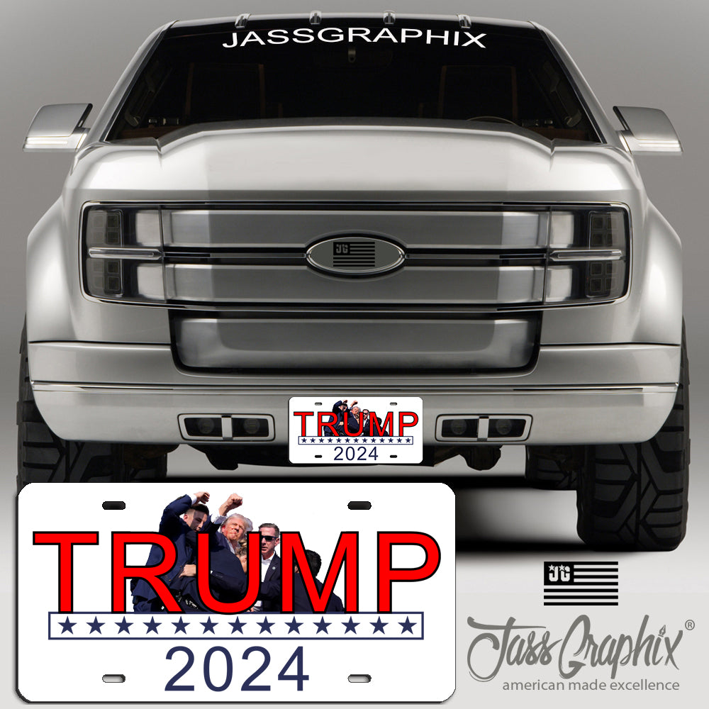 Trump 2024 License Plate Fight Fight Fight Design Patriotic American Flag