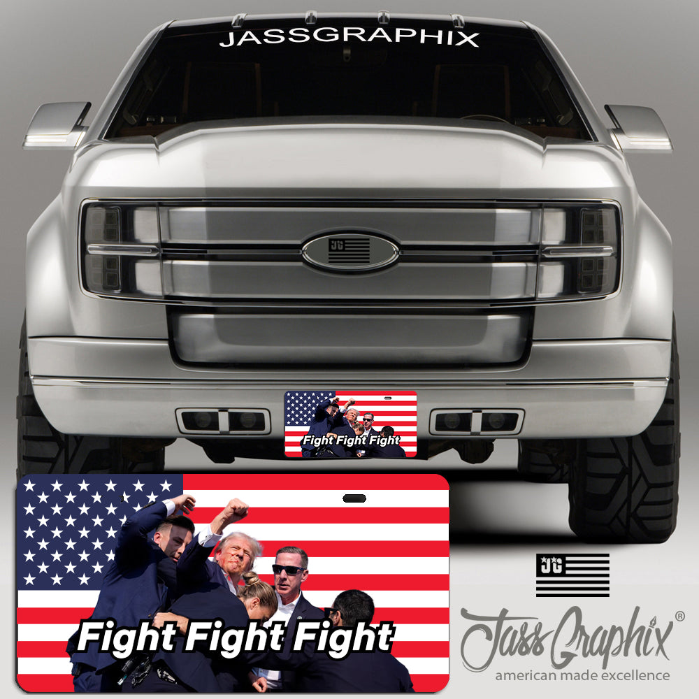 Trump 2024 License Plate Fight Fight Fight Design Patriotic American Flag