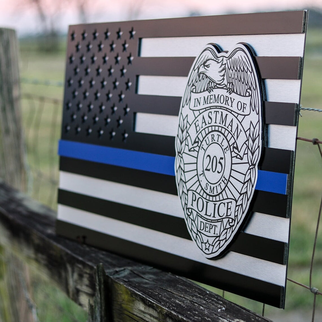 Hot Thin Blue Line Two Badge Display